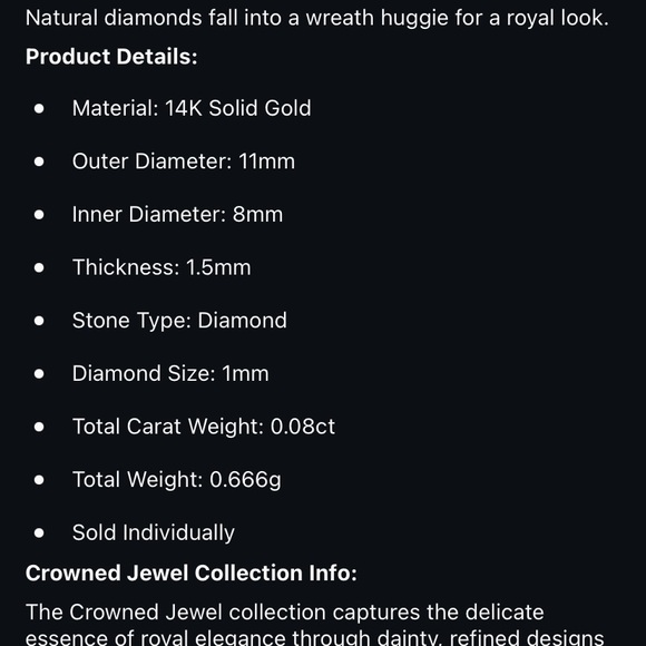 NWT Aurelie Gi 14k gold Leslie Natural Diamonds Huggie hoop earring - Picture 6 of 7